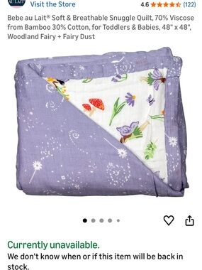 Bebe au Lait Oh So Soft Woodland Fairy Dust Reversible Muslin Snuggle Blanket